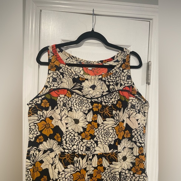 NWT Apsara Size XL Navy Blue Cream Sleeveless Side Zip Cotton Cosmos Midi Dress - Picture 2 of 10